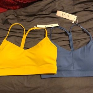Yellow and blue sports bra